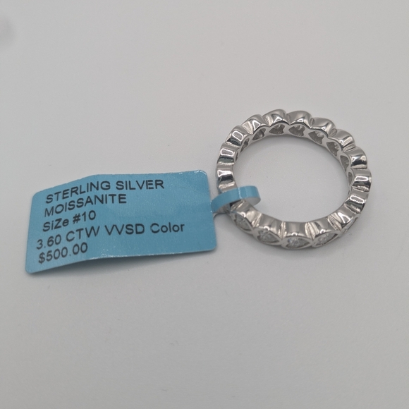 Moissinite Hearts Eternity Band Sterling Silver - Picture 5 of 5